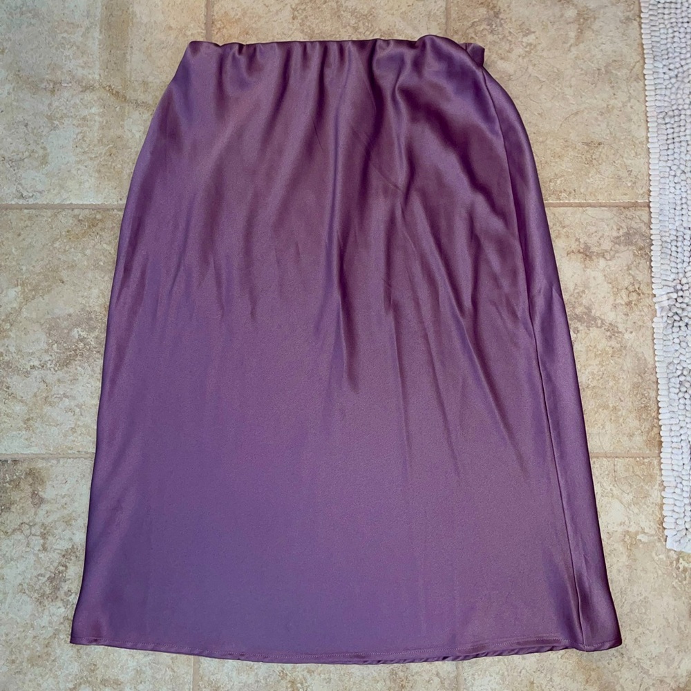 Purple satin midi skirt